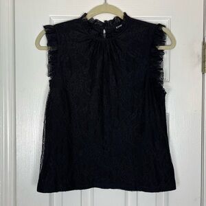 Express Victorian Black Lace High Neck Sleeveless Ruffle Blouse